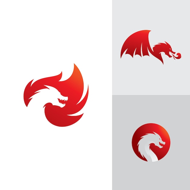 Ilustración de cabeza de dragón con icono de vector de logotipo de dragón de color degradado