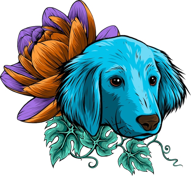 Ilustración de la cabeza de Golden Retriever con flores