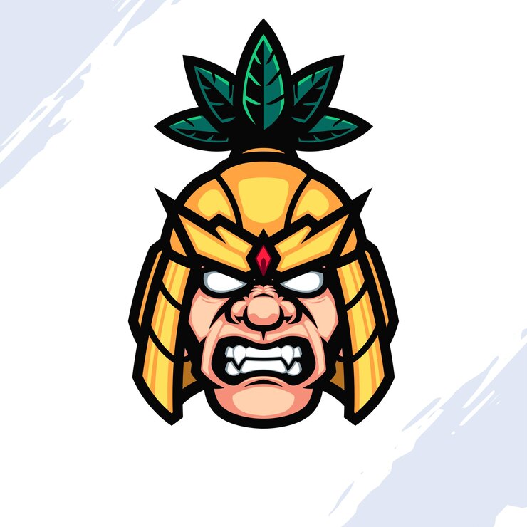 Vector ilustración de una cabeza de gorila con una cara enojada con casco dorado