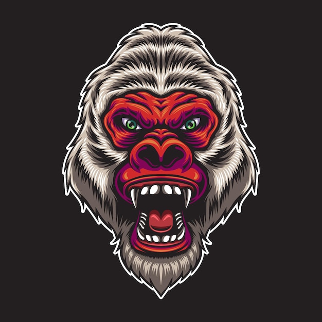 Vector ilustración de cabeza de gorila rojo enojado