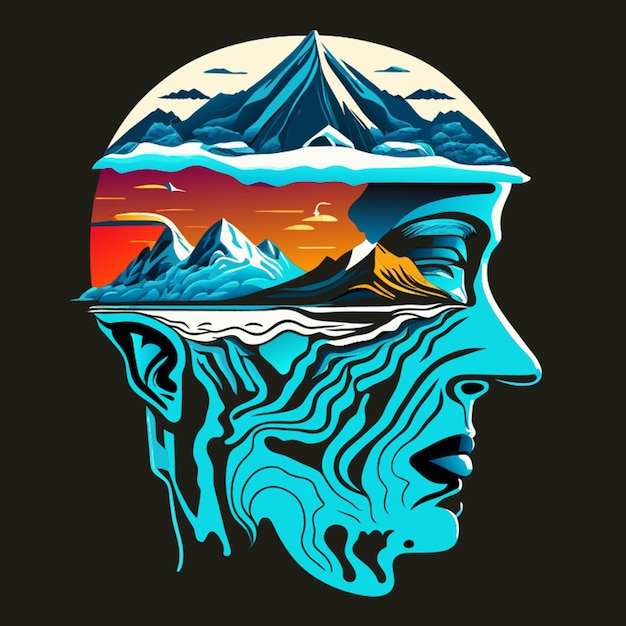 Vector ilustración de una cabeza humana real de un lado y otro lado lleno de iceberg para el estilo de diseño de la camiseta