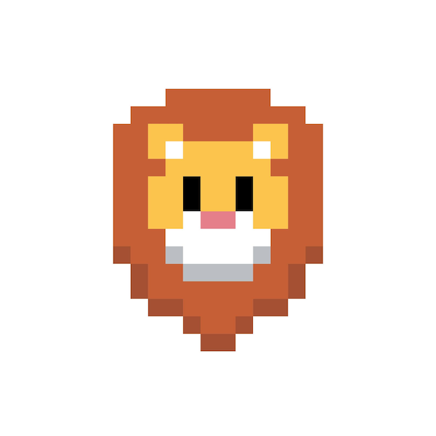 Ilustración de cabeza de león de 8 bits de fondo blanco objeto aislado