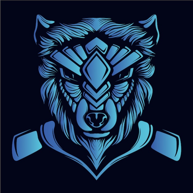 Vector ilustración de cabeza de lobo azul