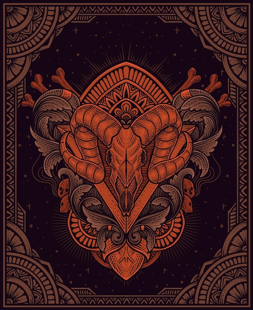 Ilustración cabeza de lobo con estilo mandala