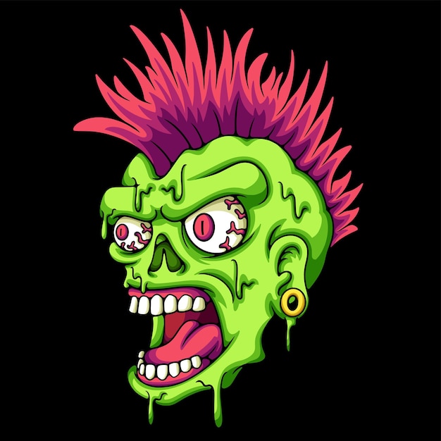 Ilustración de la cabeza de un punk zombi