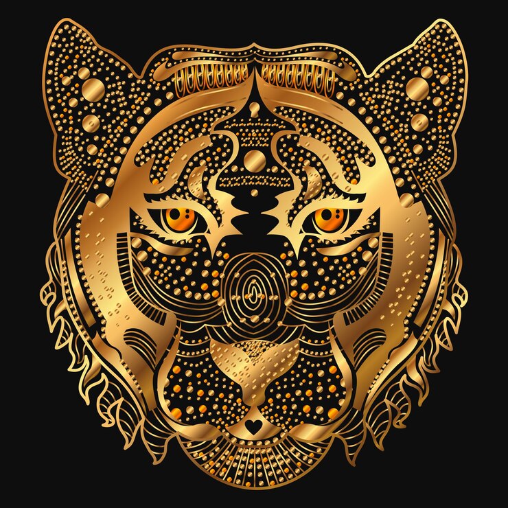 Ilustración de cabeza de tigre en estilo dorado