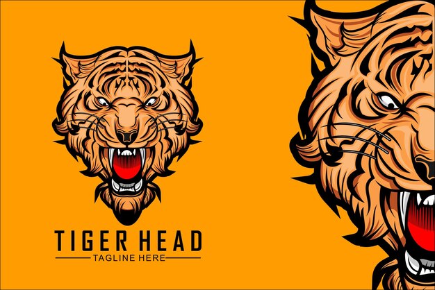 Vector ilustración de cabeza de tigre con fondo amarillo