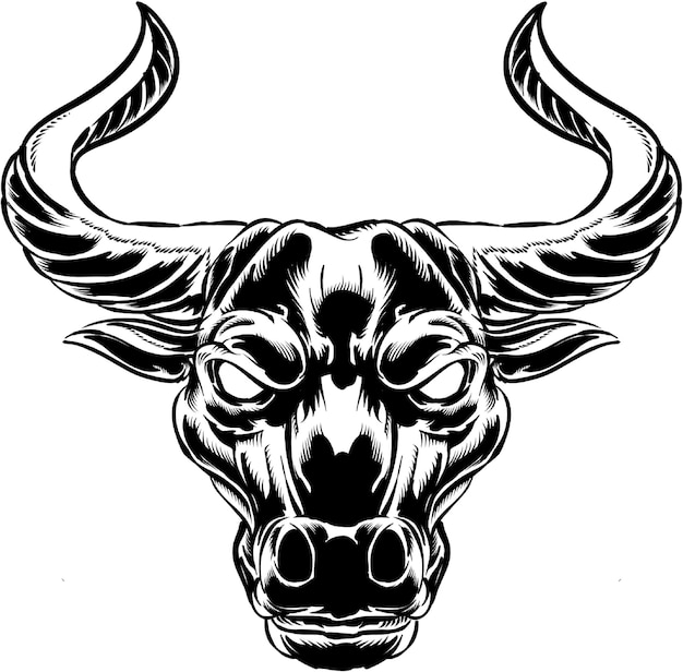 Vector ilustración de cabeza de toro en blanco y negro