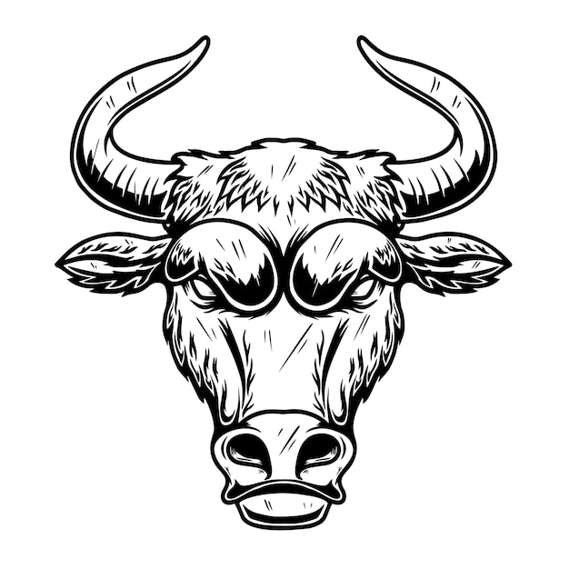 Ilustración de la cabeza de un toro en estilo monocromático vintage Elemento de diseño para el signo del emblema del logotipo