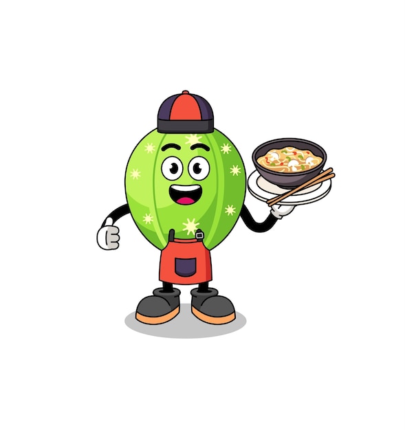 Ilustración de cactus como chef asiático