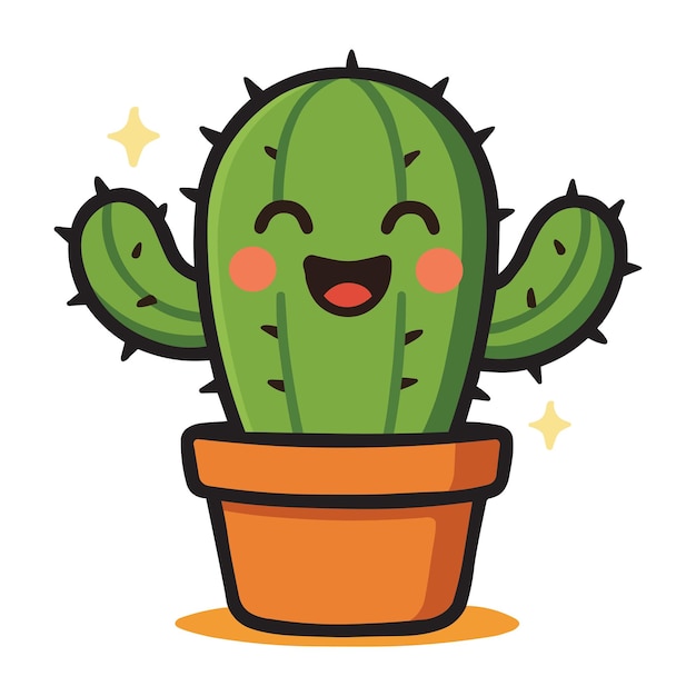 Ilustración de un cactus feliz en una olla