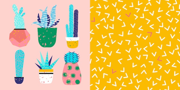 Ilustración de cactus lindo y idea de patrón