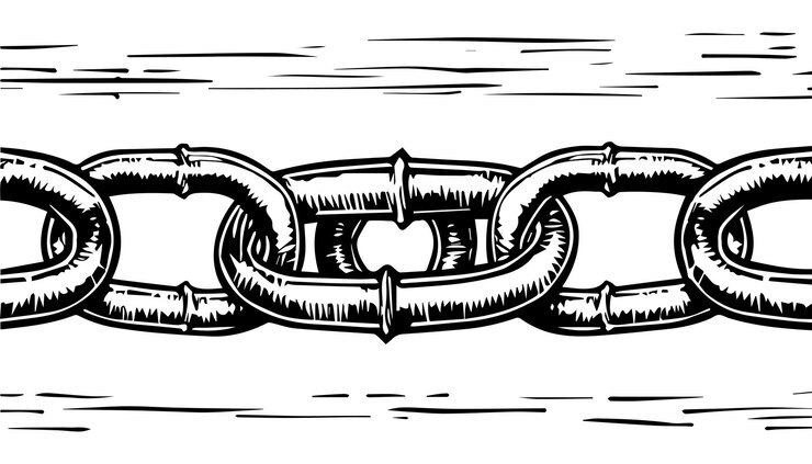 Vector ilustración de cadena vinculada dibujada a mano en estilo grabado vintage con detalles en blanco y negro