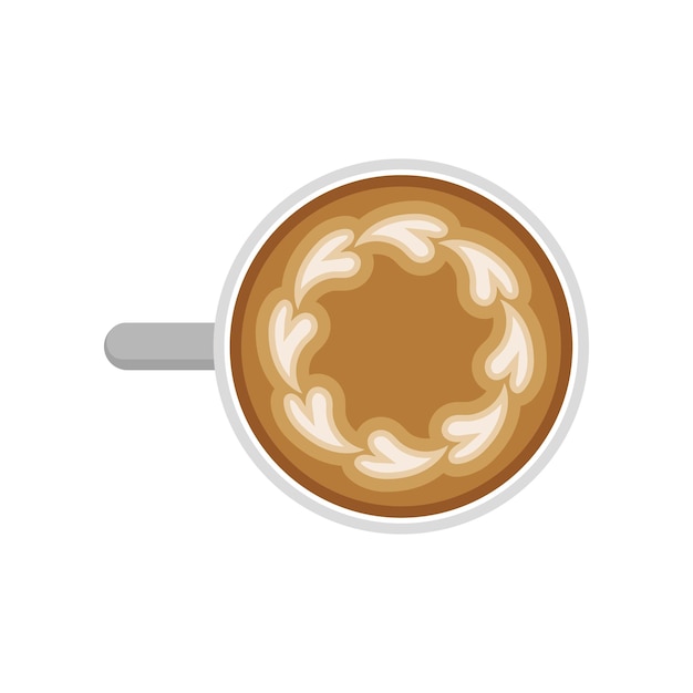 Ilustración de café con aroma matutino Dibujo circular con corazones en latte Taza de capuchino vista superior Elemento gráfico decorativo para cartel o volante Diseño vectorial plano aislado sobre fondo blanco