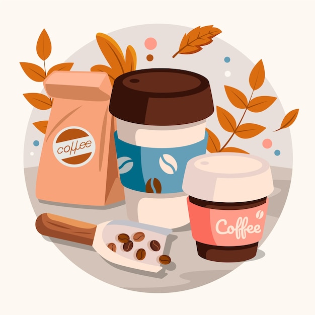 Ilustración de café plano dibujada a mano
