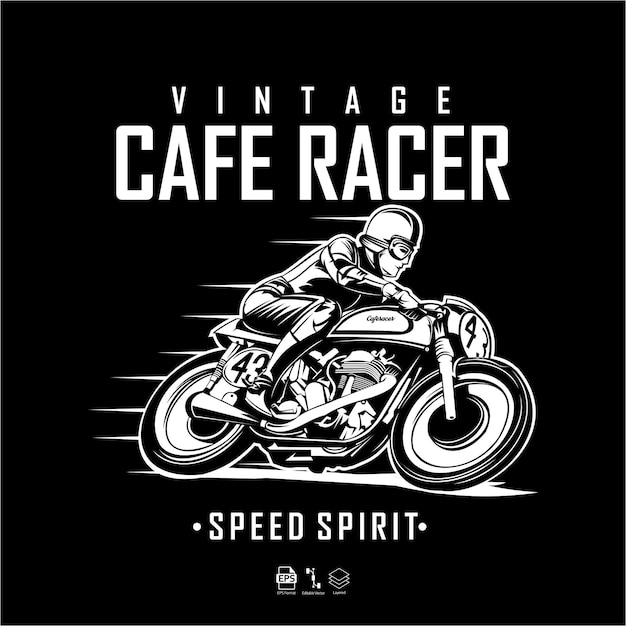 Ilustración de cafe racer en blanco y negro