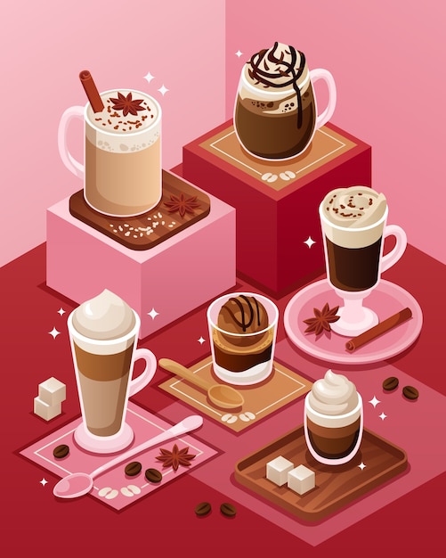 Ilustración del café en vista isométrica