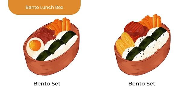 Ilustración de la caja de almuerzo japonesa Bento Onigiri