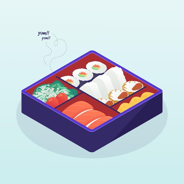 Vector ilustración de caja bento isométrica