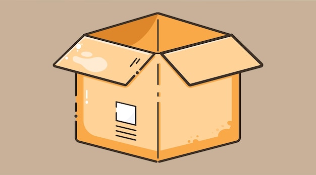 Ilustración de una caja de envío abierta lista para la entrega La caja está parcialmente abierta para revelar