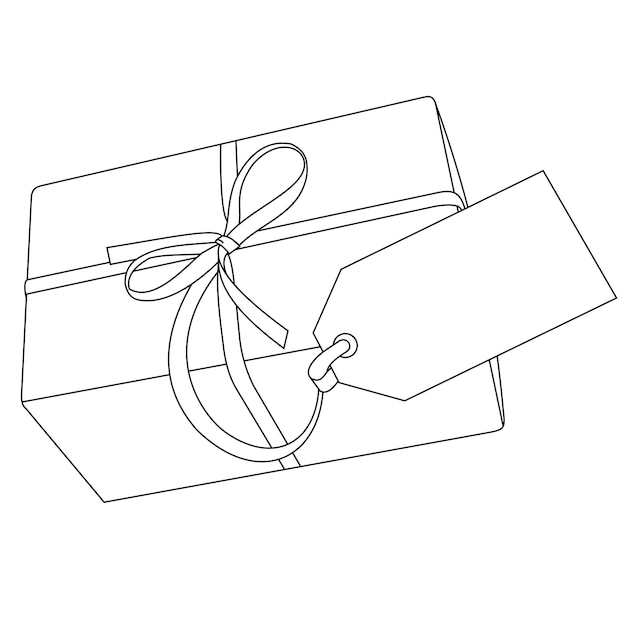 Ilustración de una caja de regalo envuelta en una cinta con una etiqueta o etiqueta de regalo Regalos de vacaciones Navidad