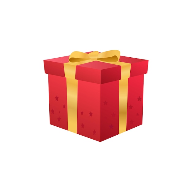 Ilustración de una caja de regalo roja con cinta de oro