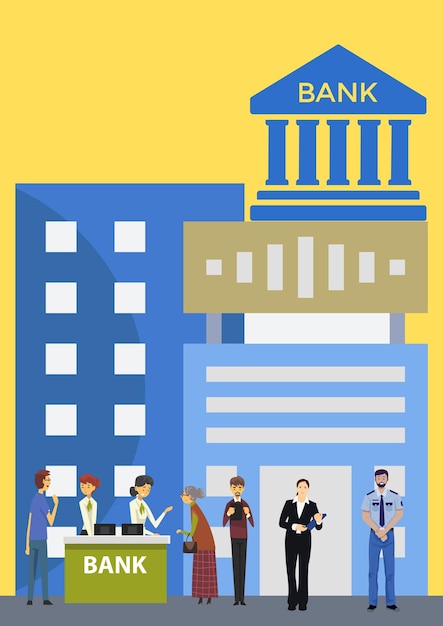 Ilustración de un cajero bancario al servicio de Finanzas e Inversiones para la Comunidad