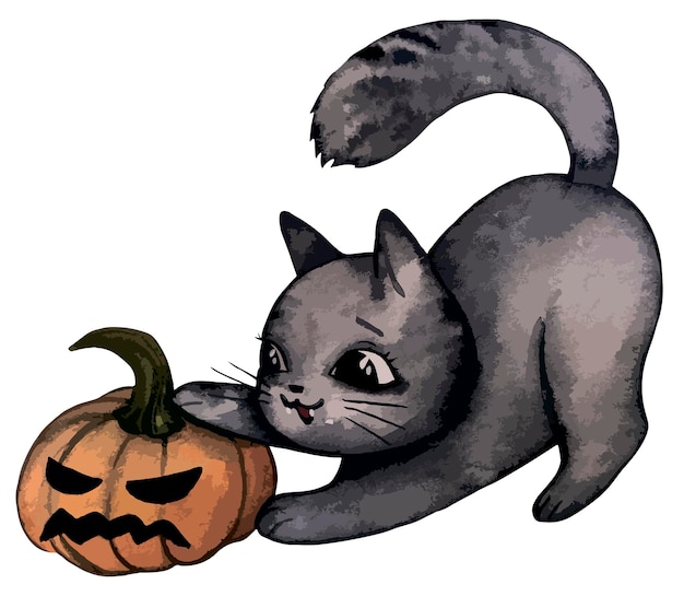 Ilustración de calabaza y gato negro