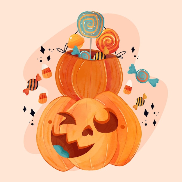 Ilustración de calabaza de halloween en acuarela