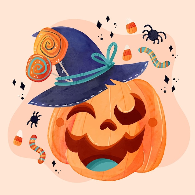 Ilustración de calabaza de halloween en acuarela