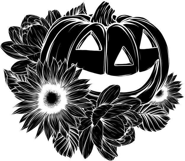 Ilustración de calabaza de Halloween con una flor