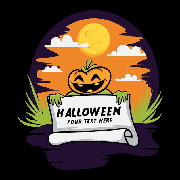 Vector ilustración de calabaza de halloween con texto