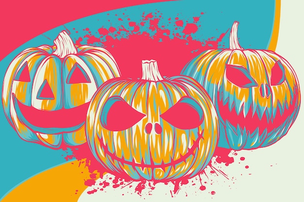 Vector ilustración de calabazas para halloween sobre fondo blanco.