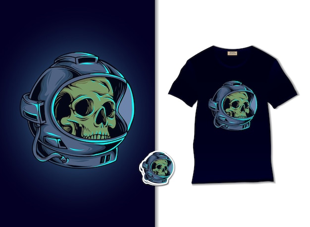 Vector ilustración de calavera de astronauta con diseño de camiseta