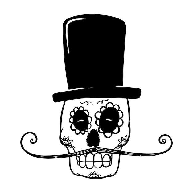 Ilustración de calavera de azúcar mexicana en sombrero aislado sobre fondo blanco. elemento de diseño para logotipo, etiqueta, placa, signo. ilustración vectorial