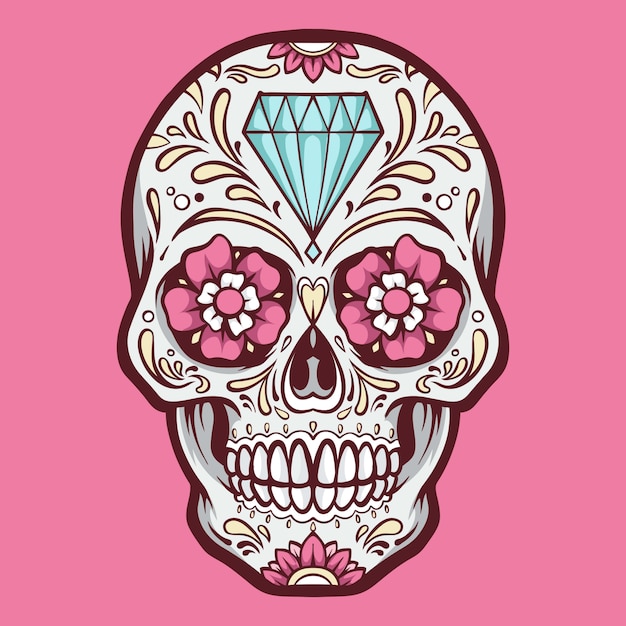 Vector ilustración de calavera de azúcar rosa