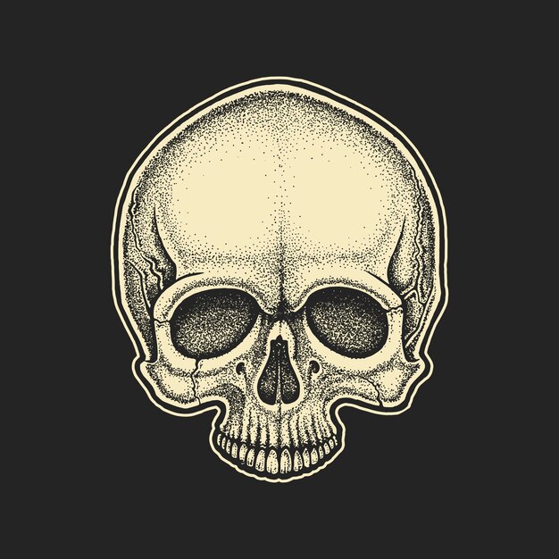 Vector ilustración de calavera estilo dotwork