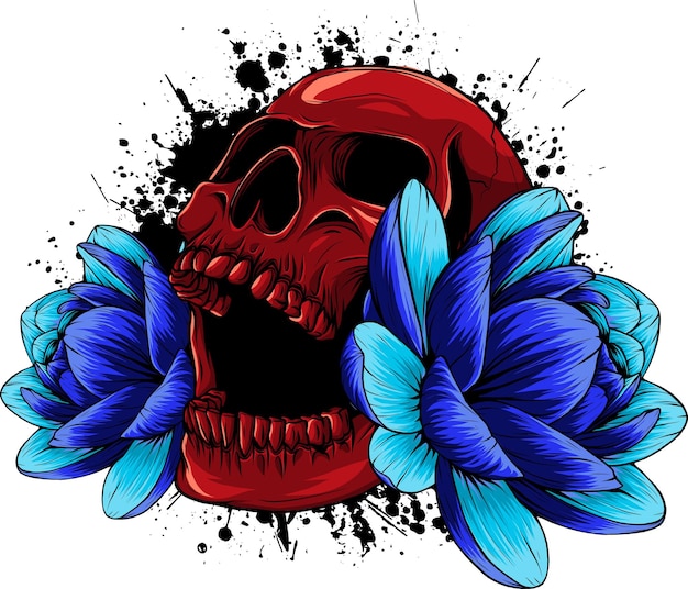 Ilustración de calavera y flor de loto.