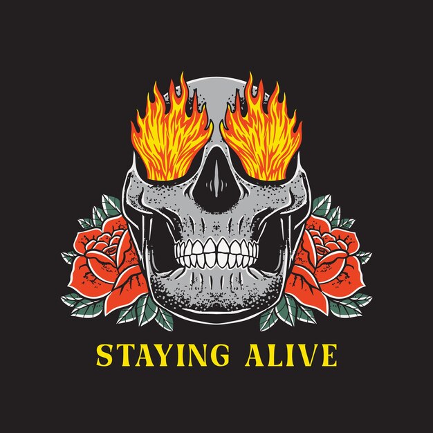 Ilustración de calavera y flor