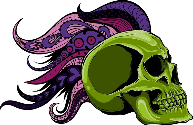 Ilustración de calavera con mandala en el fondo