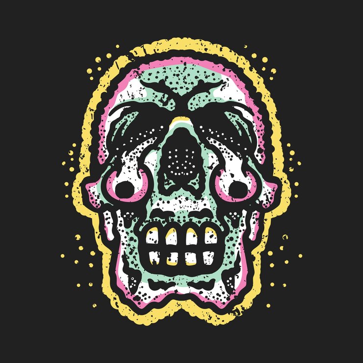 Vector ilustración de calavera con ojos derretidos en estilo grunge y vintage