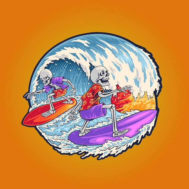 Ilustración de calavera de surf