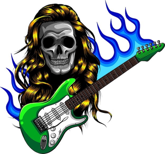 Vector ilustración de calavera tocando una guitarra