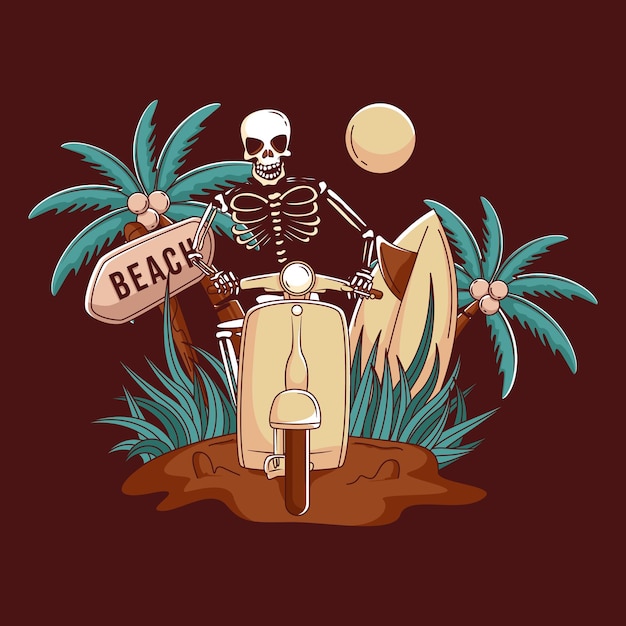 Vector ilustración de calavera de verano para diseño de camiseta