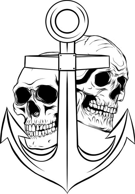 Vector ilustración de las calaveras monocromáticas con anclas