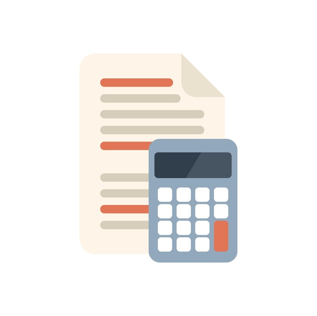 Ilustración de la calculadora que calcula los costes del formulario de impuestos y el presupuesto de vector plano
