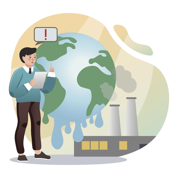 Ilustración del calentamiento global hombre fábrica de la tierra editable.