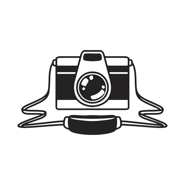 Ilustración de cámara clásica minimalista en blanco y negro con correa