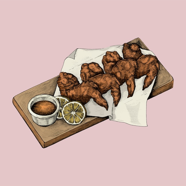 Ilustración de camarones fritos con limón