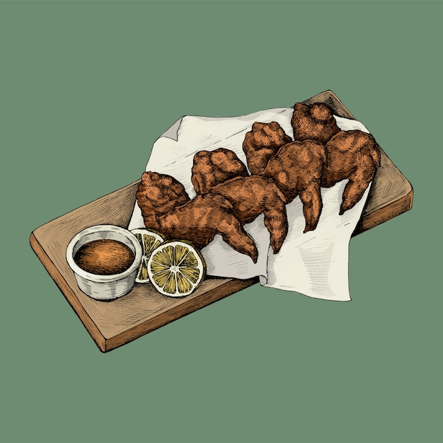 Ilustración de camarones fritos con limón